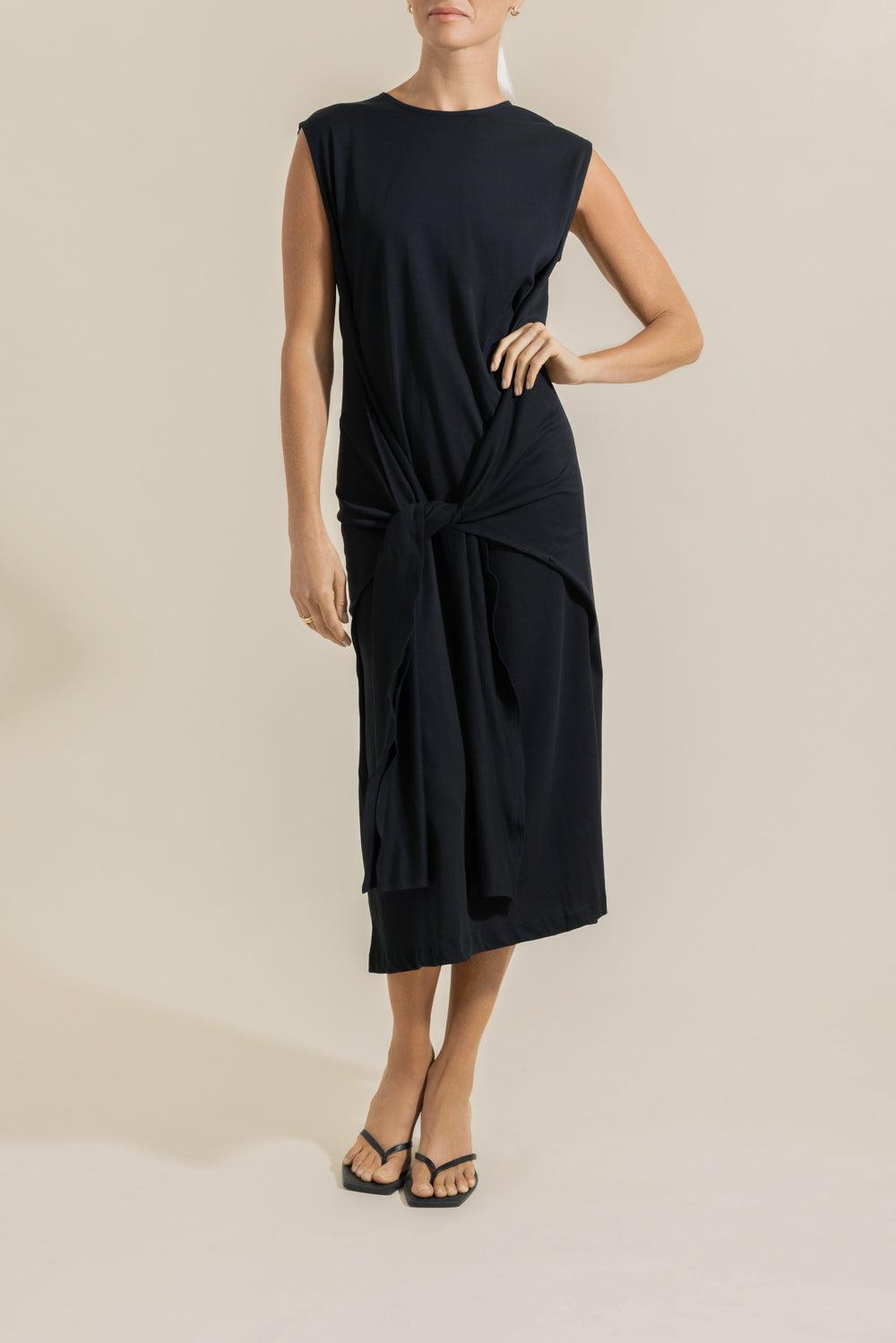 Tie-Waist Dress - Black-BLACK-XS-CLOTHINGDRESSCASUAL-TOTEME