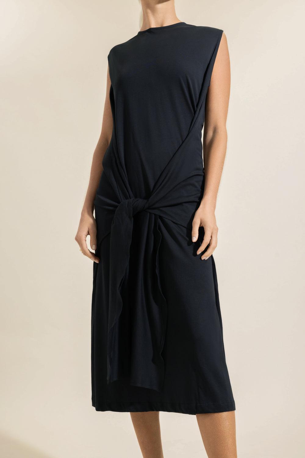 Tie-Waist Dress - Black-BLACK-XS-CLOTHINGDRESSCASUAL-TOTEME