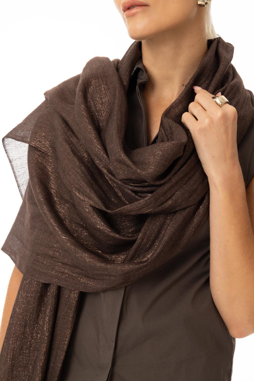 Lurex Scarf - Chocolate-CHOCOLATE-O/S-ACCESSORIESCARVES-BRUNELLO CUCINELLI