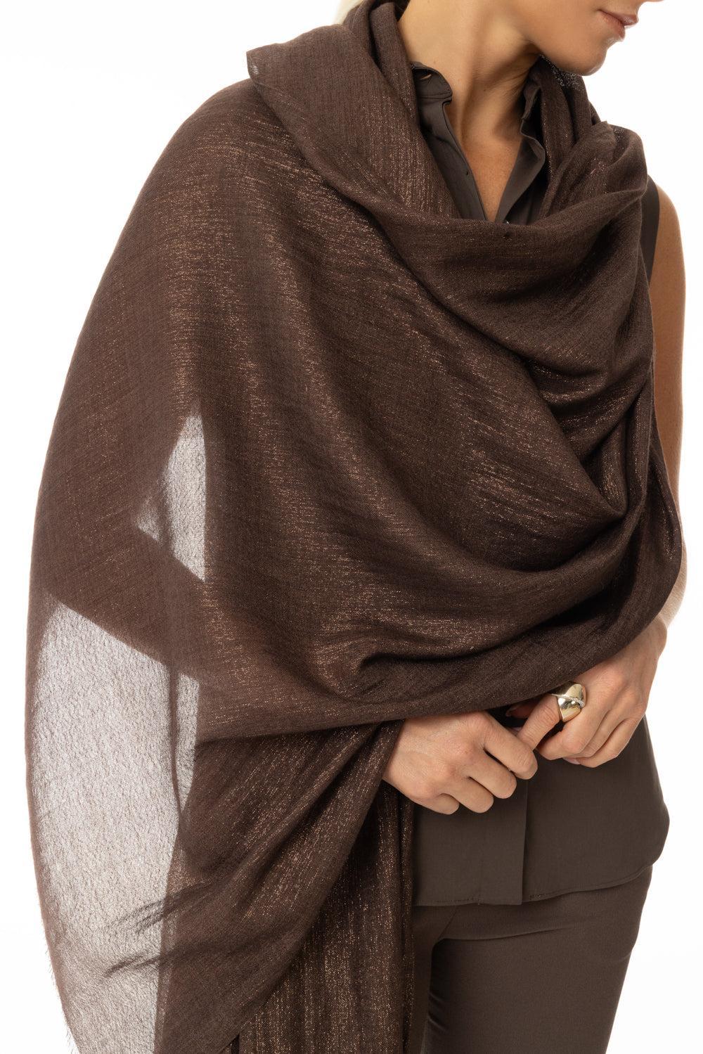 Lurex Scarf - Chocolate-CHOCOLATE-O/S-ACCESSORIESCARVES-BRUNELLO CUCINELLI