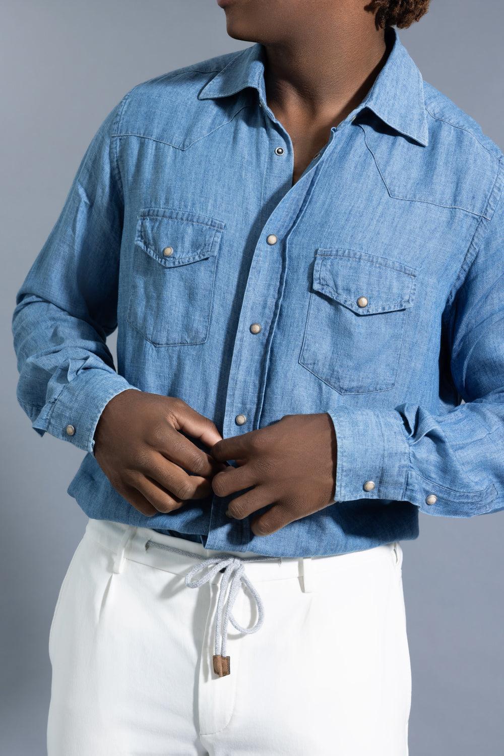 Western Shirt - Zucchero-BLUE-S-MENSCLOTHINGSHIRT-ELEVENTY