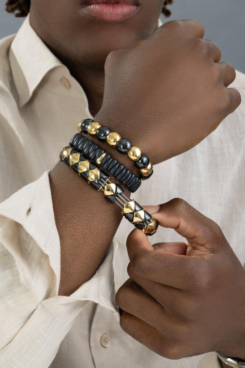 Black Gold My Aura Stretch Bracelet-YELLOW GOLD-JEWELRYFINE JEWELBRACELET O-ROBERTO DEMEGLIO