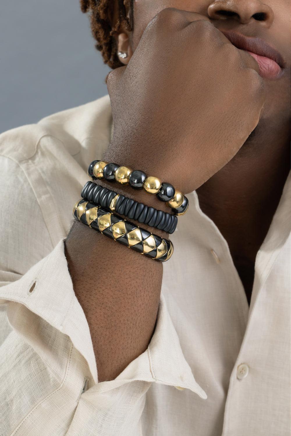 Black Gold My Aura Stretch Bracelet-YELLOW GOLD-JEWELRYFINE JEWELBRACELET O-ROBERTO DEMEGLIO