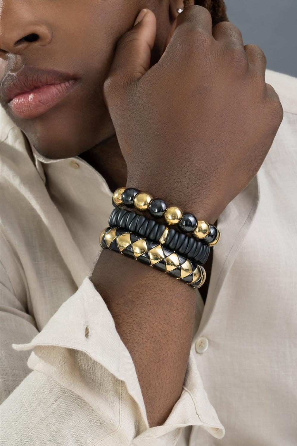 Black Gold My Aura Stretch Bracelet-YELLOW GOLD-JEWELRYFINE JEWELBRACELET O-ROBERTO DEMEGLIO