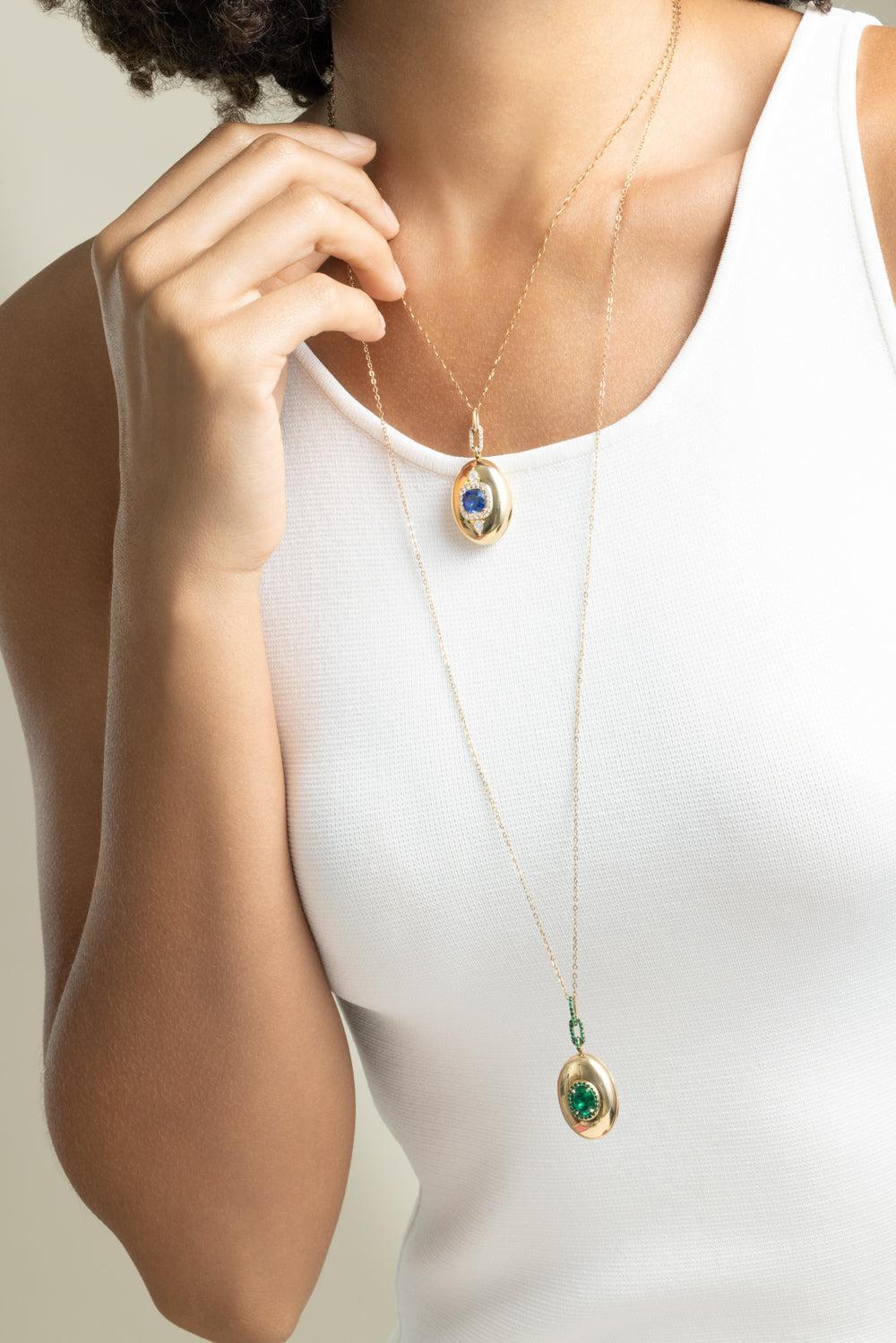 Blue Sapphire Diamond Oval Locket Necklace-YELLOW GOLD-17-JEWELRYFINE JEWELNECKLACE O-MONICA RICH KOSANN