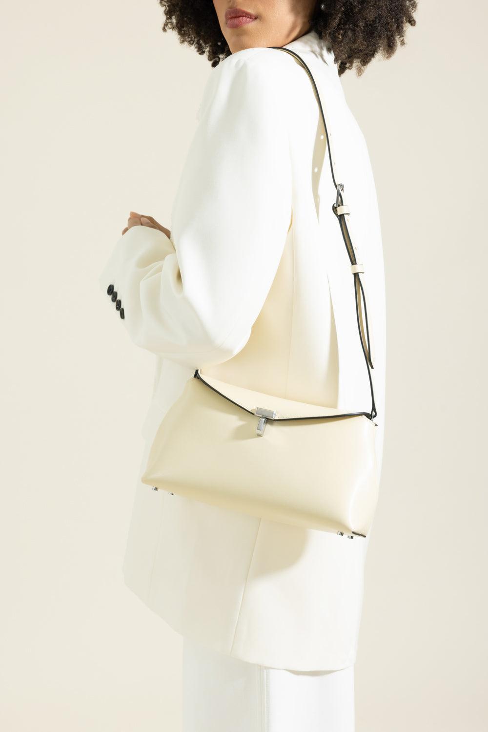 T-Lock Leather Clutch - Champagne-CREAM-HANDBAGCLUTCHES-TOTEME