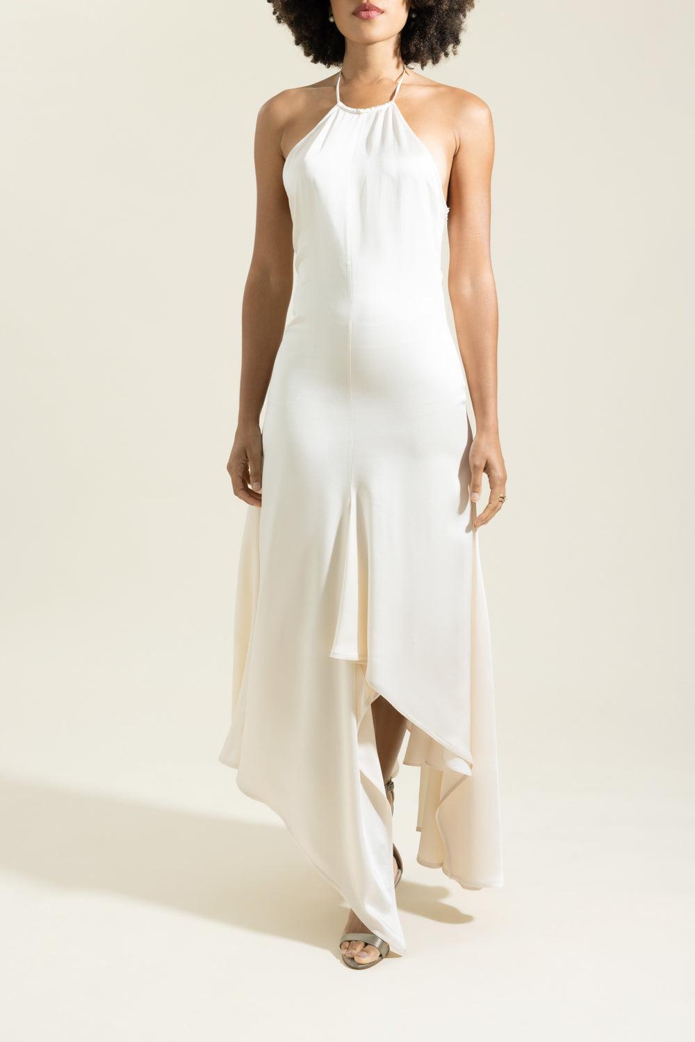 Halterneck Drape Dress-CREAM-2-CLOTHINGDRESSCASUAL-VICTORIA BECKHAM