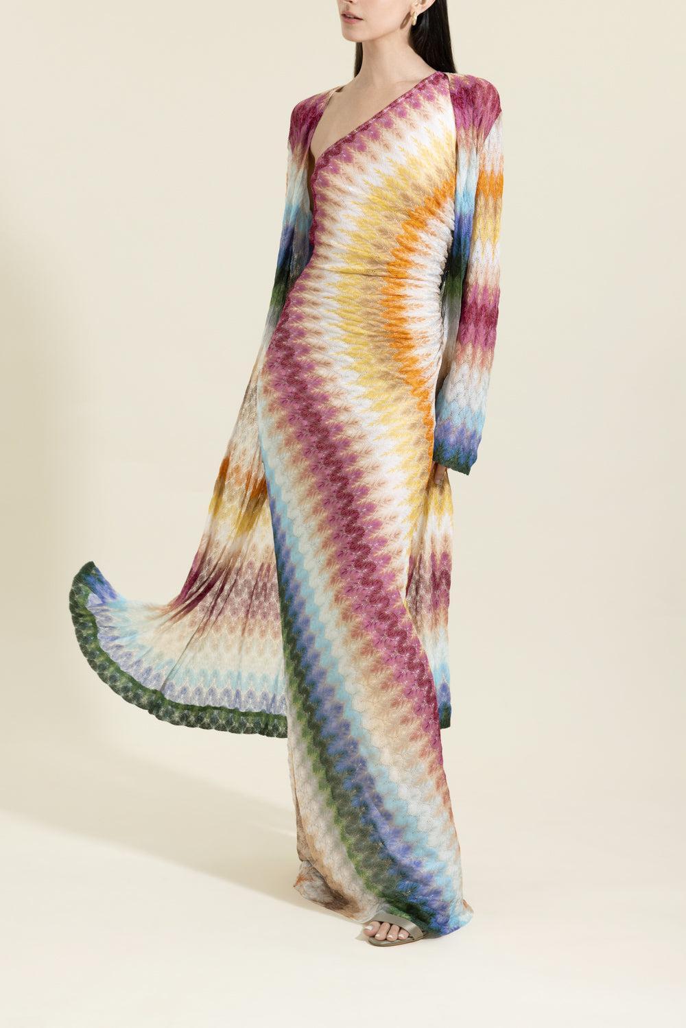 Long Knit Cardigan - Multicolor Blue Yellow Green-GEOMETRC-40-CLOTHINGTOPCARDIGAN-MISSONI