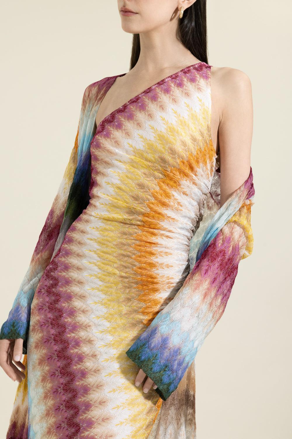 One Shoulder Long Dress - Multicolor Blue Yellow Green-GEOMETRC-38-CLOTHINGDRESSCASUAL-MISSONI