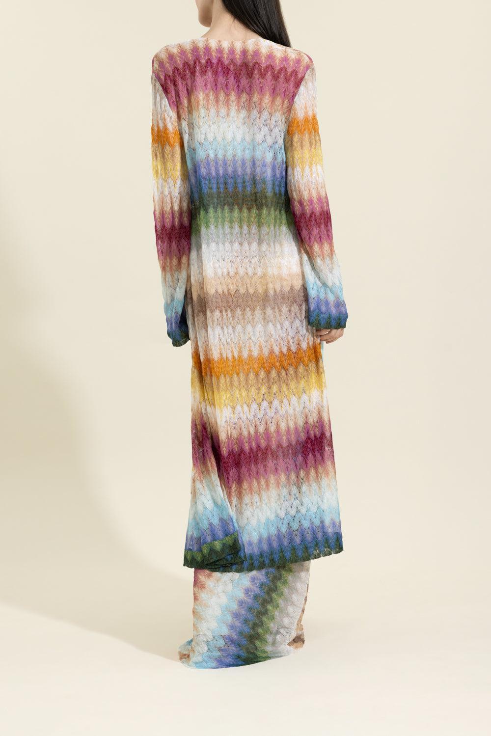 Long Knit Cardigan - Multicolor Blue Yellow Green-GEOMETRC-40-CLOTHINGTOPCARDIGAN-MISSONI