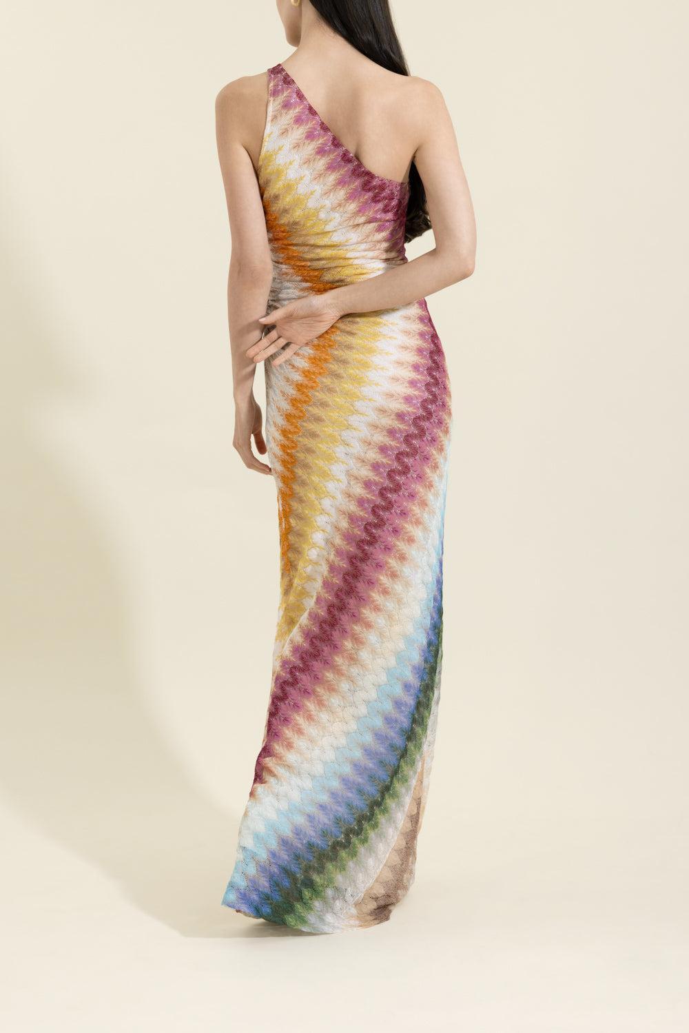 One Shoulder Long Dress - Multicolor Blue Yellow Green-GEOMETRC-38-CLOTHINGDRESSCASUAL-MISSONI