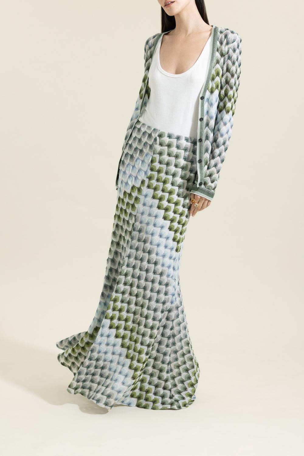Buttoned Cardigan - Green Light Blue White-GEOMETRC-40-CLOTHINGTOPCARDIGAN-MISSONI