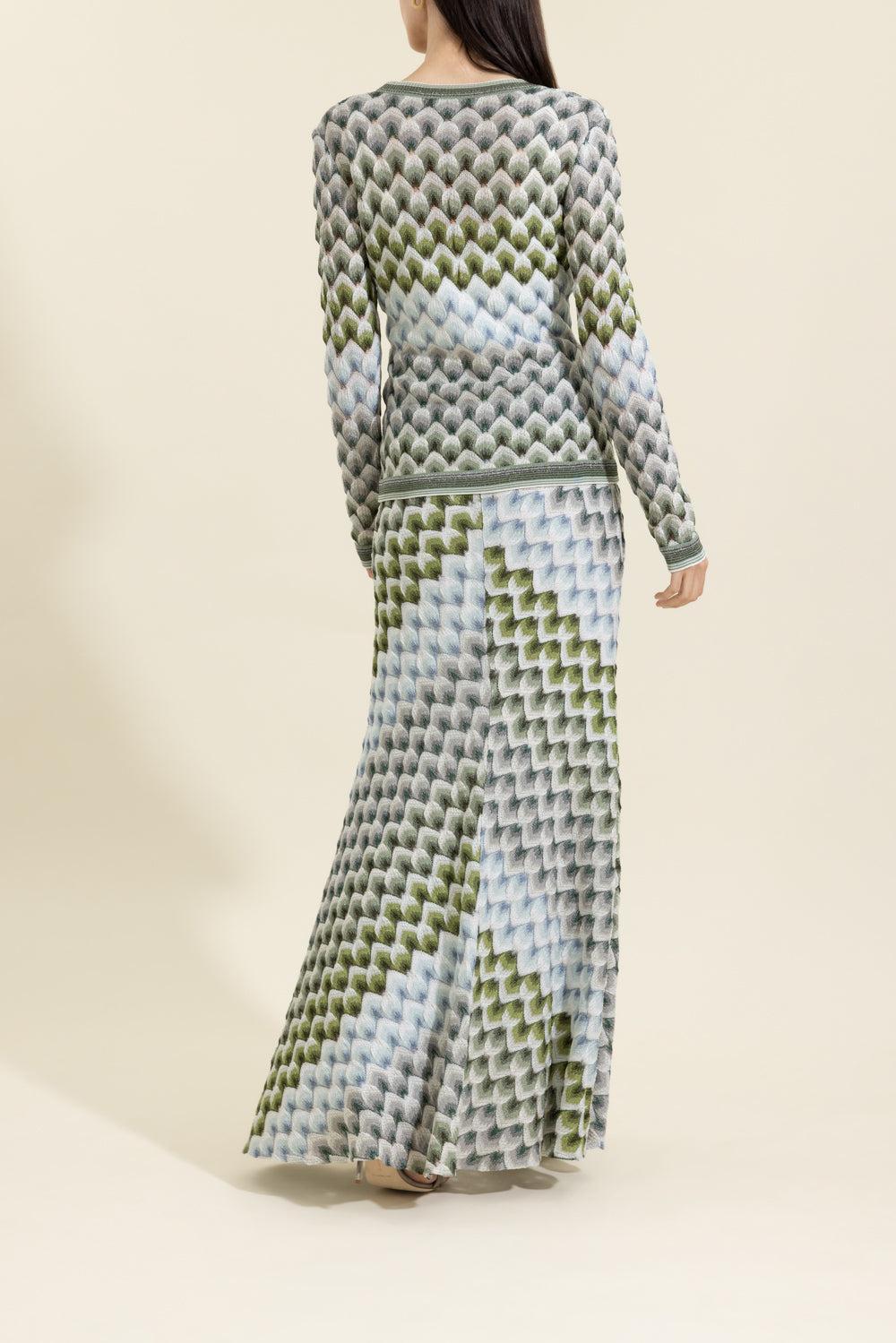 Long Knit Skirt - Green Light Blue White-GEOMETRC-40-CLOTHINGSKIRTMAXI-MISSONI