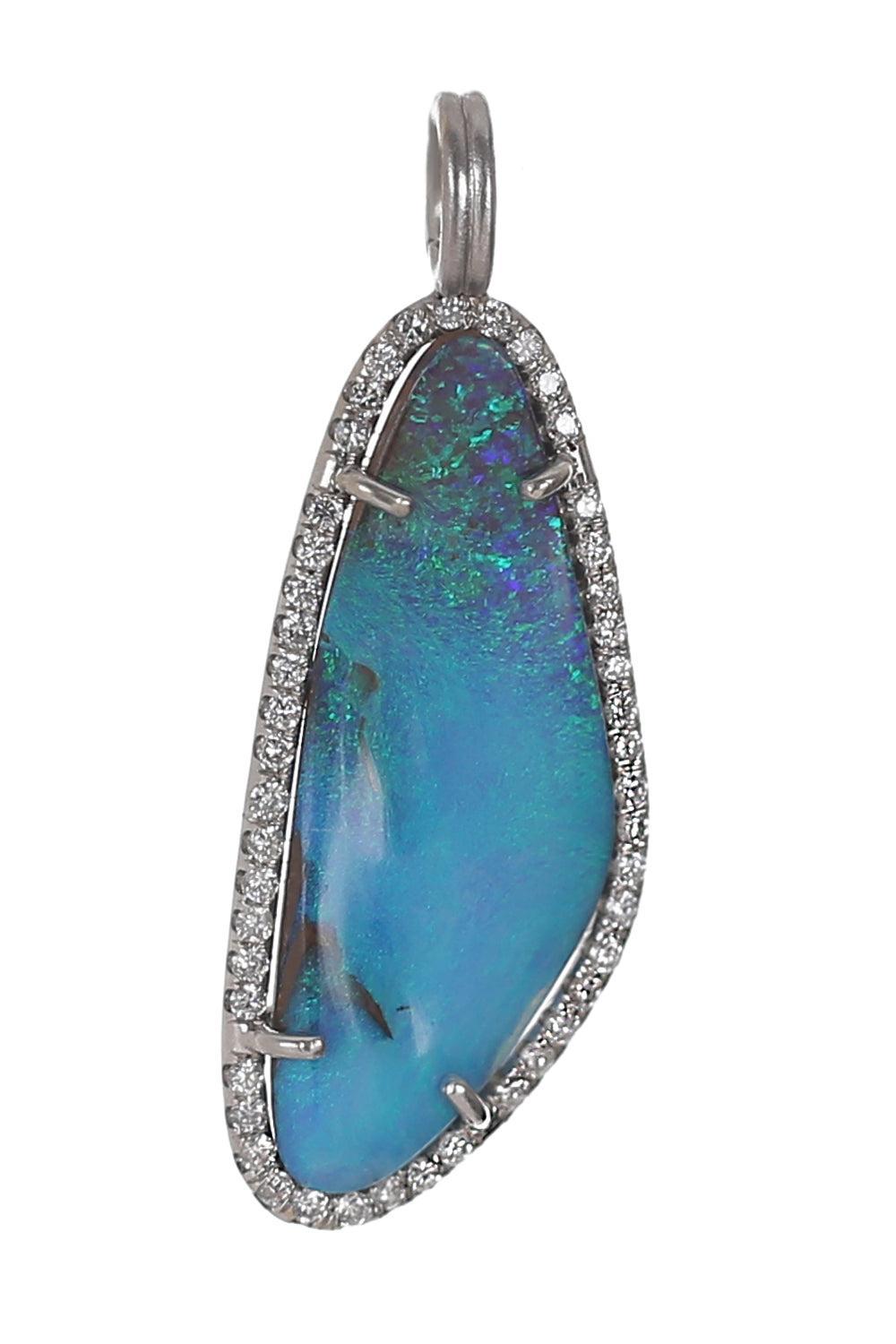 Boulder Opal And Diamond Pendant-WHITE GOLD-JEWELRYFINE JEWELPENDANT-IRENE NEUWIRTH JEWELRY