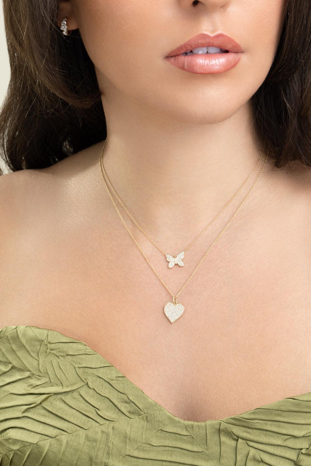 Diamond Butterfly Necklace-YELLOW GOLD-JEWELRYFINE JEWELNECKLACE O-SYDNEY EVAN