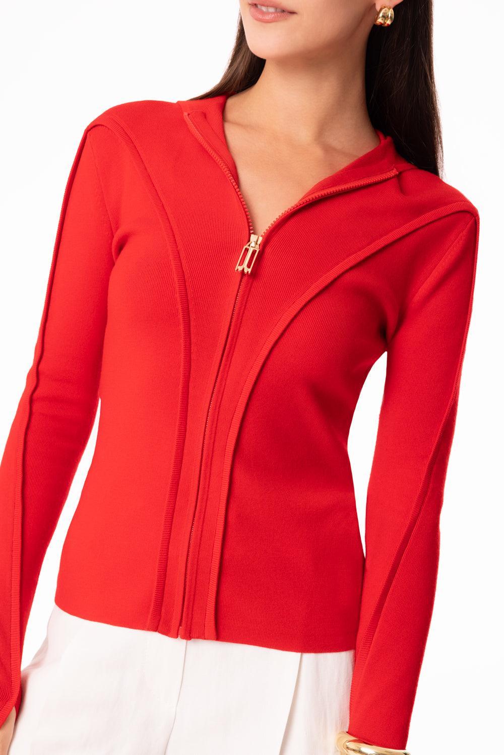 Long Sleeve Zip Top-BRIGHT ROSE-XS-CLOTHINGTOPKNITS-VICTORIA BECKHAM