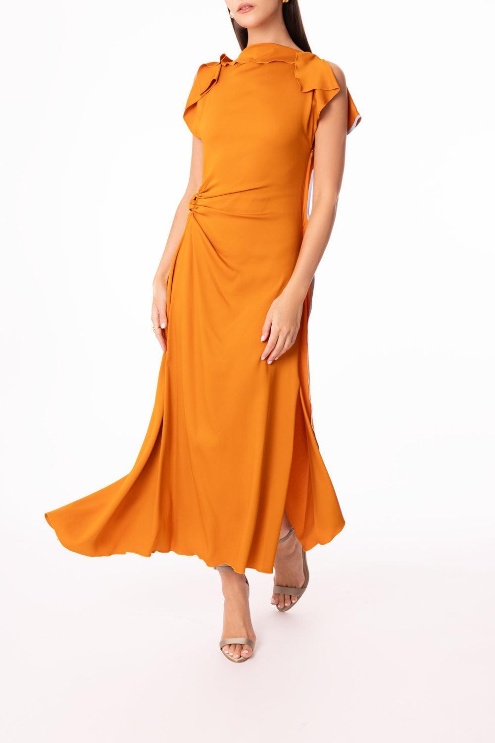 Drape Sleeve Midi Dress-SUNSTORN-2-CLOTHINGDRESSCASUAL-VICTORIA BECKHAM