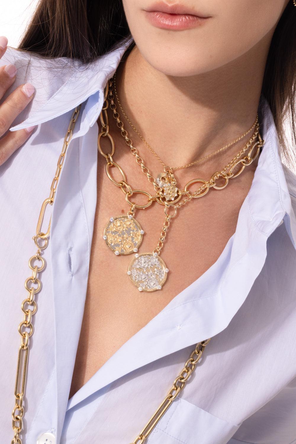 Floral Screen Resilience Heavy Mixed Belcher Necklace-YELLOW GOLD-JEWELRYFINE JEWELNECKLACE O-FOUNDRAE
