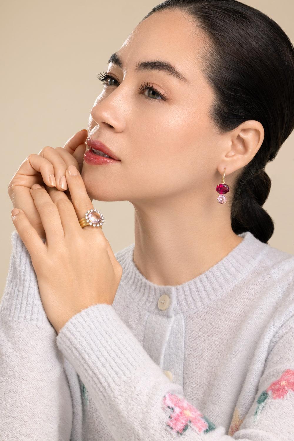 Rubellite Tourmaline Diamond Gemmy Gem Earrings-YELLOW GOLD-JEWELRYFINE JEWELEARRING-IRENE NEUWIRTH JEWELRY