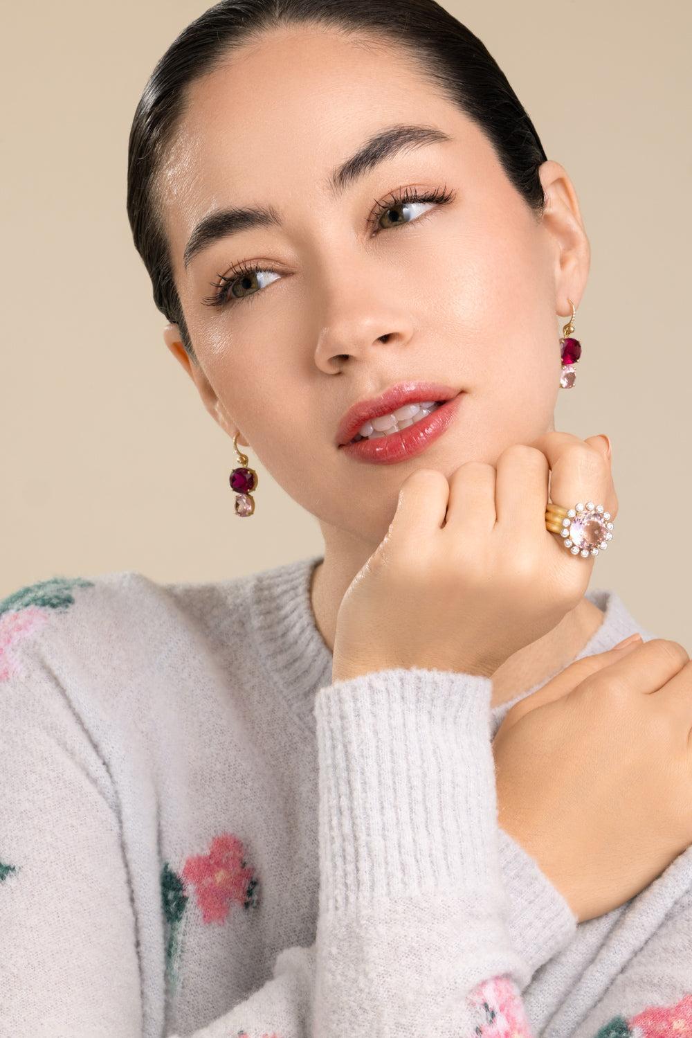 Rubellite Tourmaline Diamond Gemmy Gem Earrings-YELLOW GOLD-JEWELRYFINE JEWELEARRING-IRENE NEUWIRTH JEWELRY