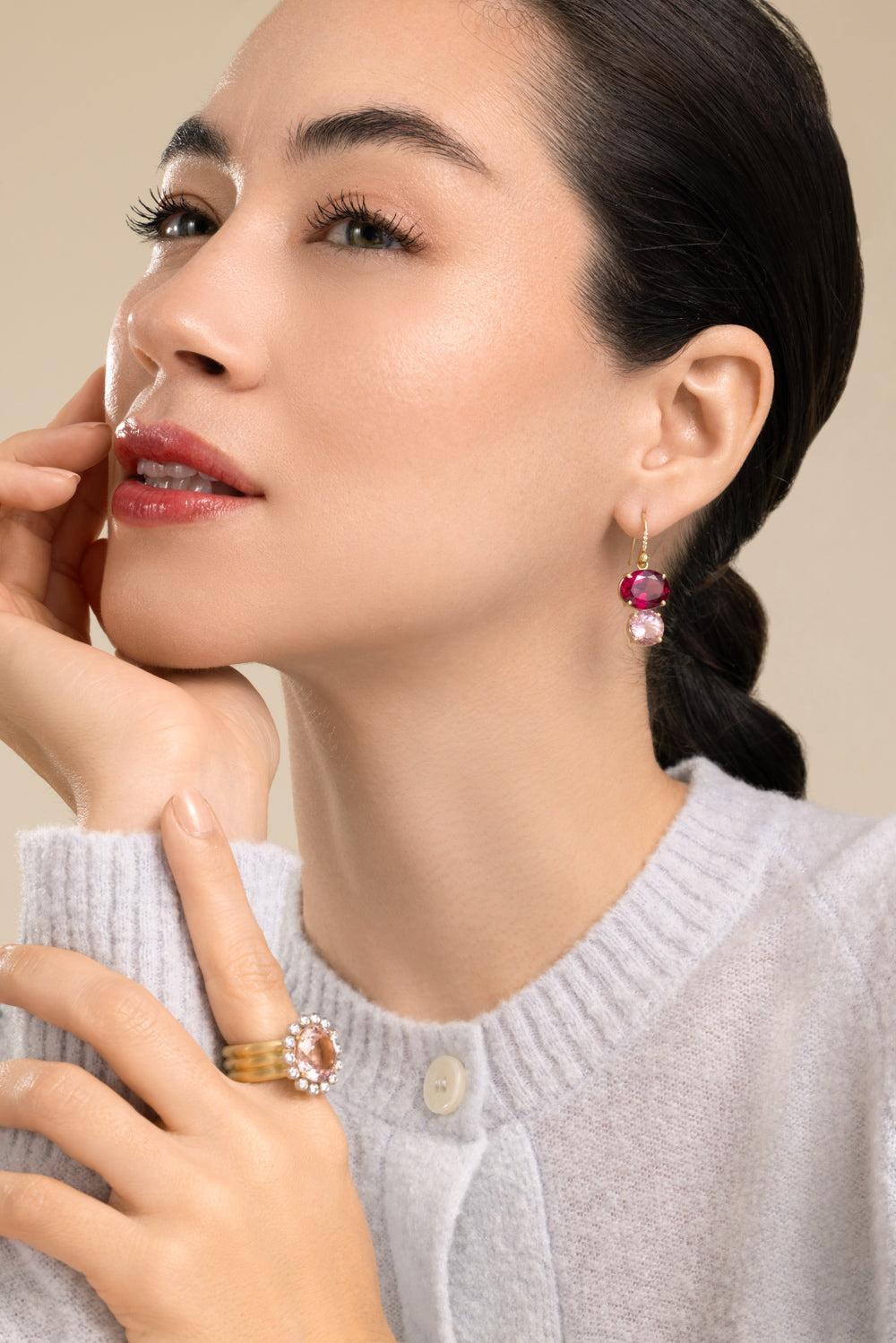 Rubellite Tourmaline Diamond Gemmy Gem Earrings-YELLOW GOLD-JEWELRYFINE JEWELEARRING-IRENE NEUWIRTH JEWELRY