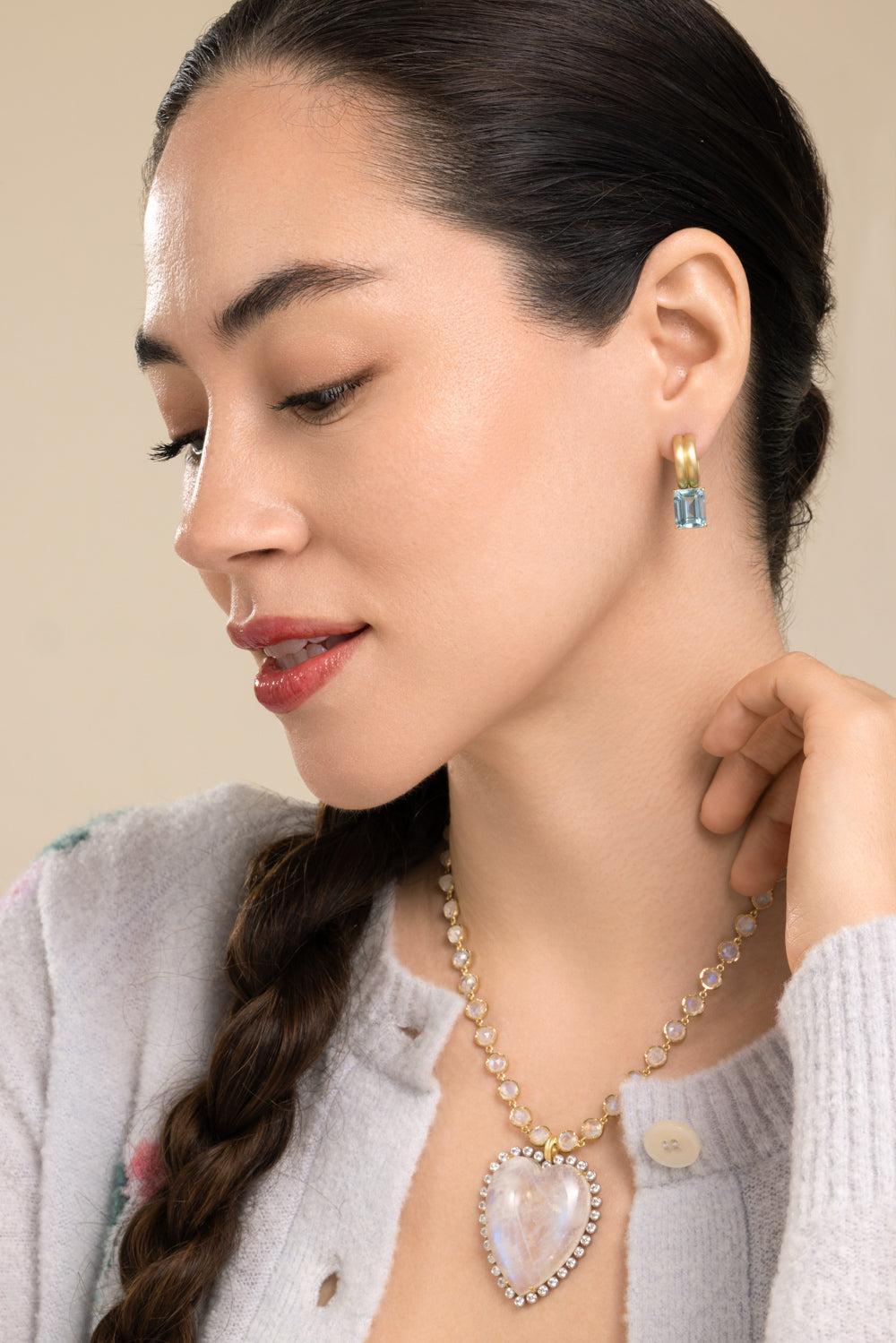 Aquamarine Heroic Double Huggie Earrings-YELLOW GOLD-JEWELRYFINE JEWELEARRING-IRENE NEUWIRTH JEWELRY