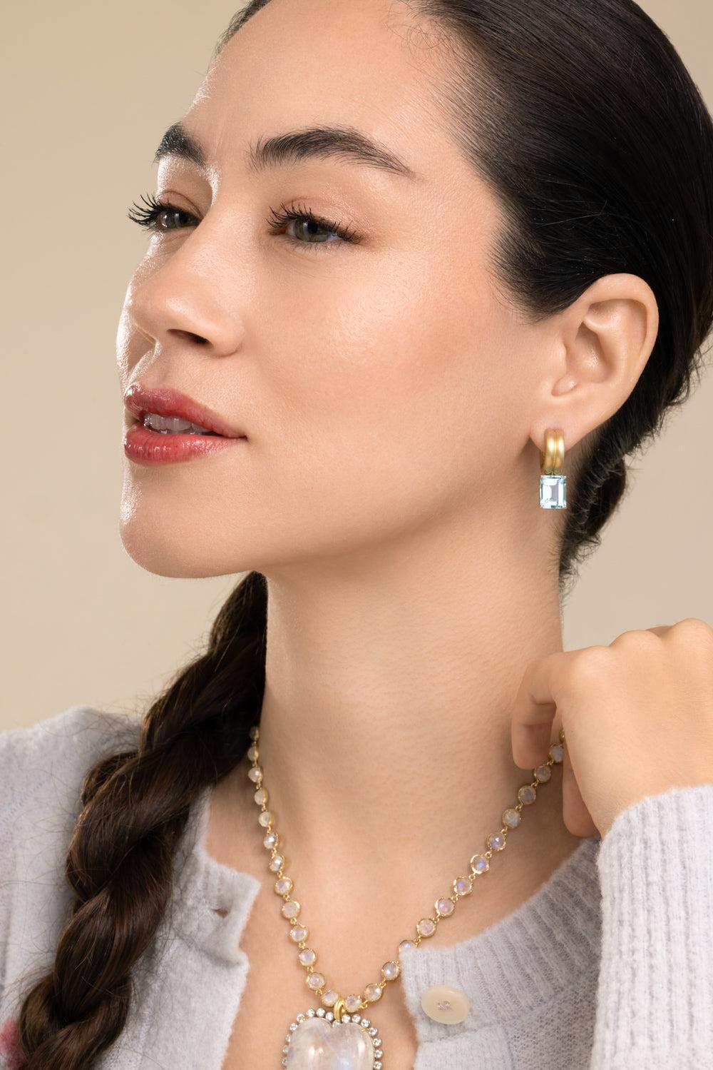 Aquamarine Heroic Double Huggie Earrings-YELLOW GOLD-JEWELRYFINE JEWELEARRING-IRENE NEUWIRTH JEWELRY