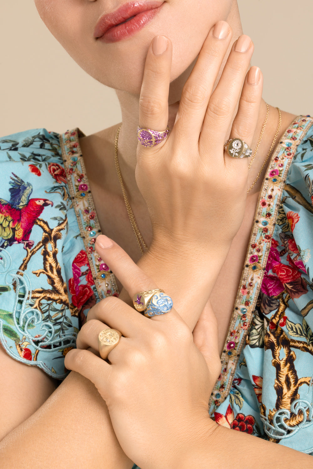 Purple Hummingbird Signet Ring-YELLOW GOLD-6.5-JEWELRYFINE JEWELRING-CASTRO SMITH