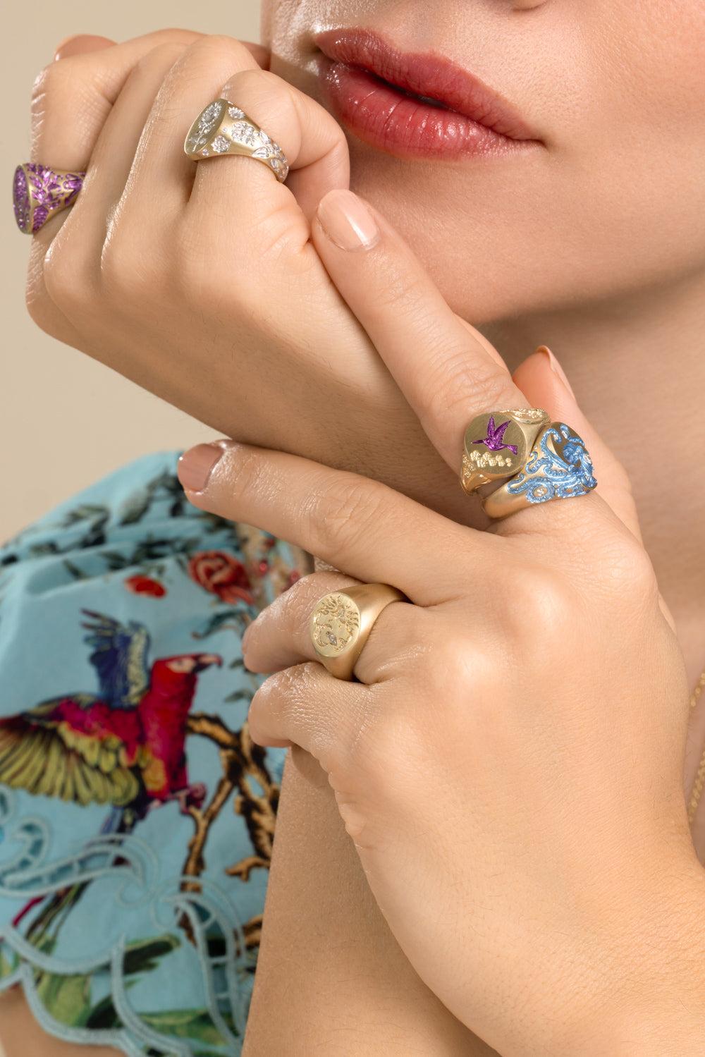 Purple Peony Signet Ring-YELLOW GOLD-6.5-JEWELRYFINE JEWELRING-CASTRO SMITH
