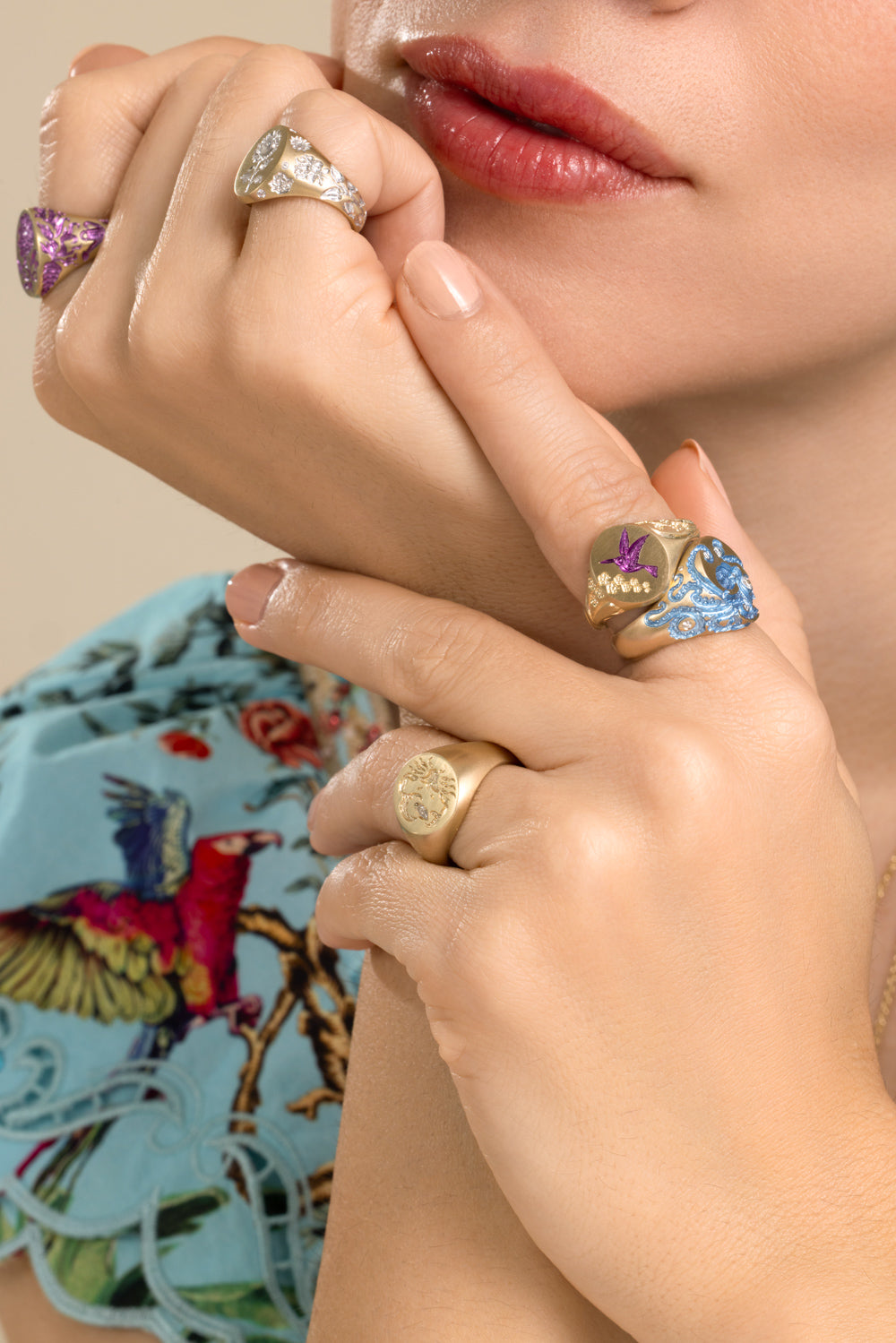 Purple Hummingbird Signet Ring-YELLOW GOLD-6.5-JEWELRYFINE JEWELRING-CASTRO SMITH