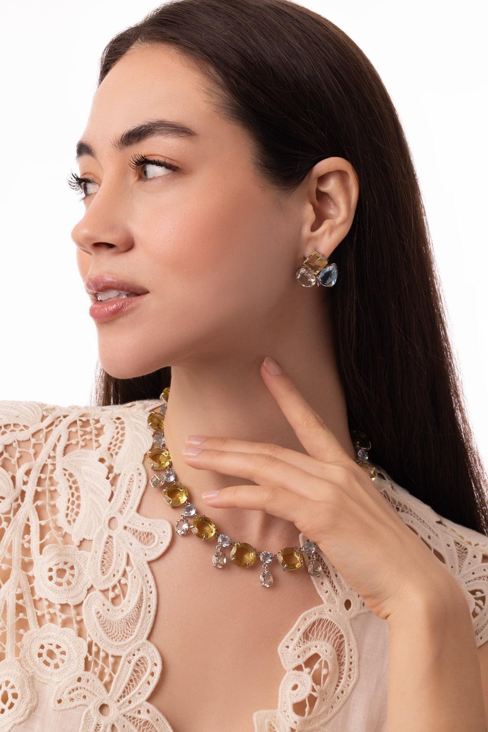 Quartz Eloise Stud Earrings-BLUE/YELLOW-JEWELRYBOUTIQUEEARRING-BOUNKIT JEWELRY