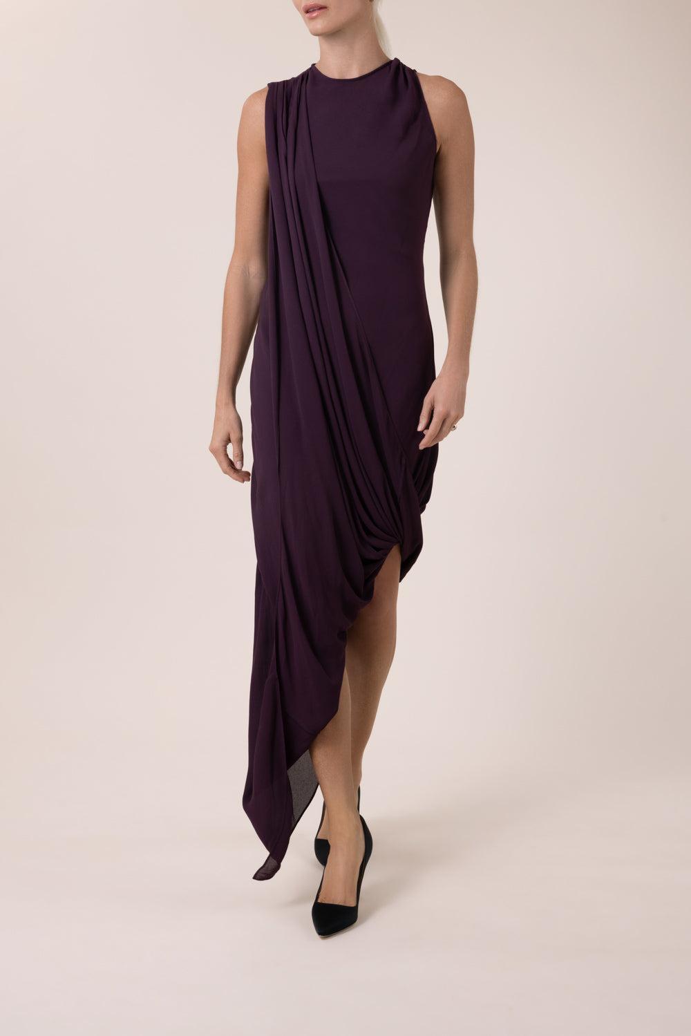  Sleeveless Drape Dress-BROWN-2-CLOTHINGDRESSCASUAL-VICTORIA BECKHAM 