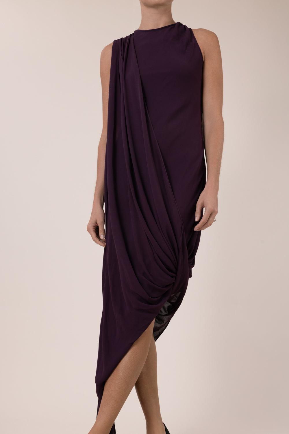  Sleeveless Drape Dress-BROWN-2-CLOTHINGDRESSCASUAL-VICTORIA BECKHAM 