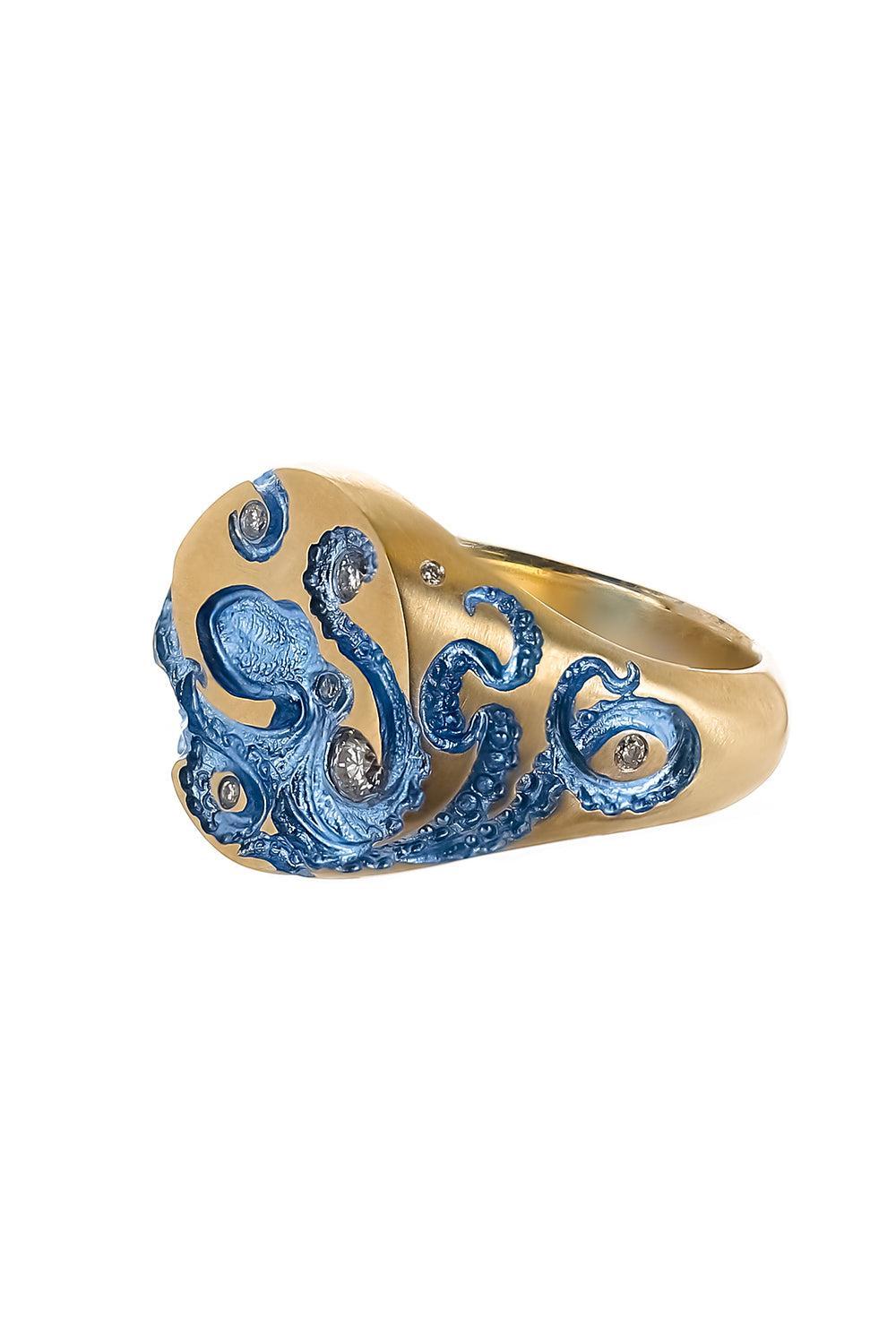 Diamond Baby Blue Mini Octopus Ring-YELLOW GOLD-6-JEWELRYFINE JEWELRING-CASTRO SMITH