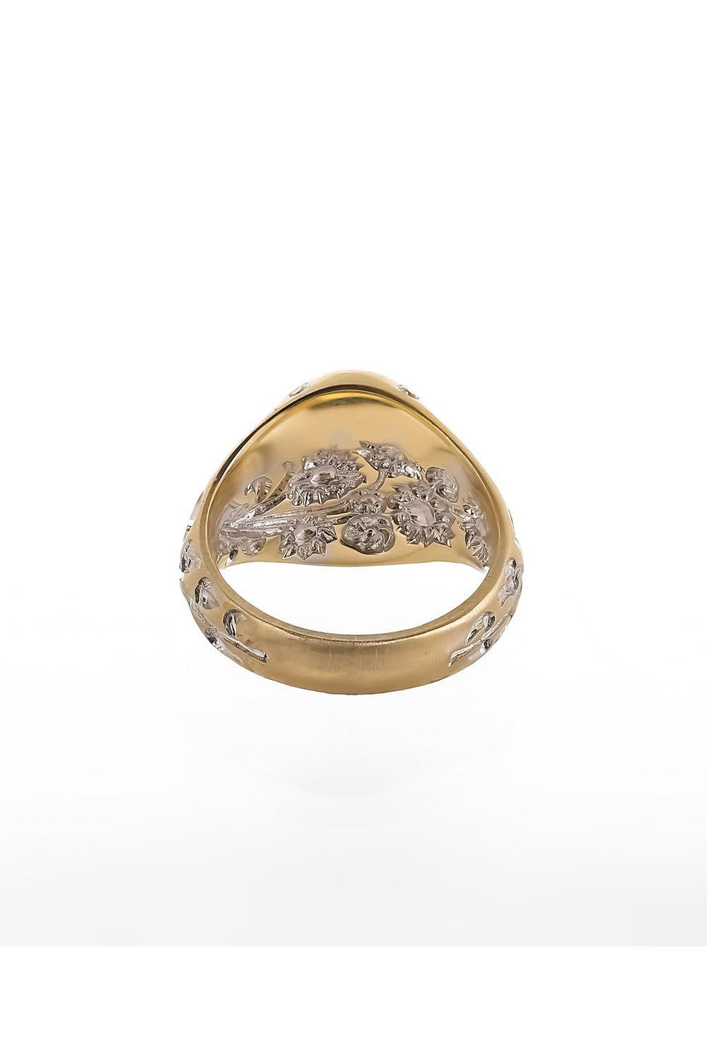 Diamond Mini Sunflower Signet Ring-YELLOW GOLD-4-JEWELRYFINE JEWELRING-CASTRO SMITH