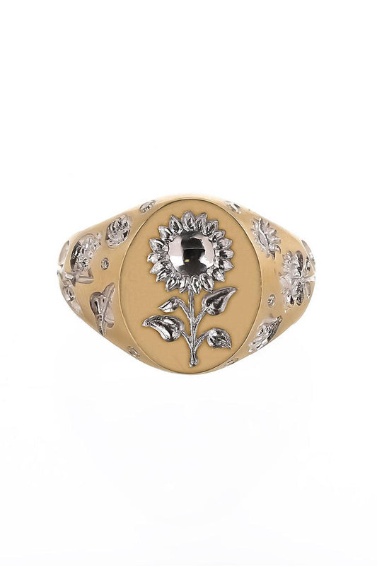 Diamond Mini Sunflower Signet Ring