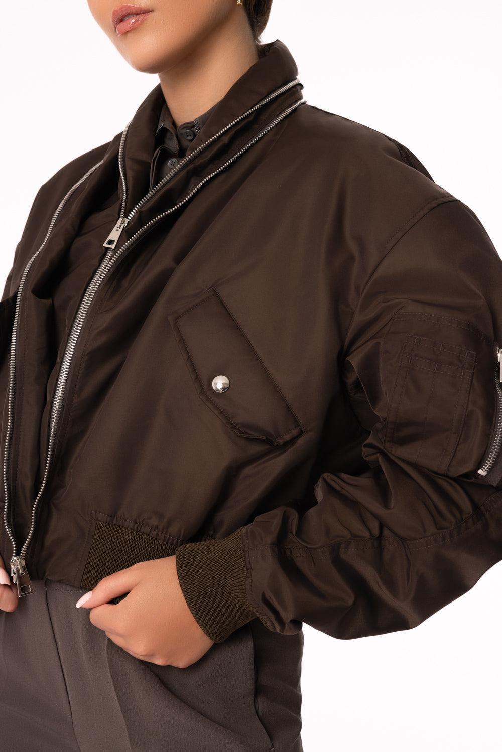 Zipped Shawl Collar Bomber Jacket-BROWN-36-CLOTHINGJACKETCROPPED-GIVENCHY