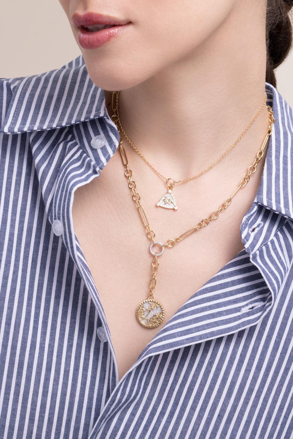 Resilience - Diamond Pavé Blossom Belcher Necklace-YELLOW GOLD-JEWELRYFINE JEWELNECKLACE O-FOUNDRAE