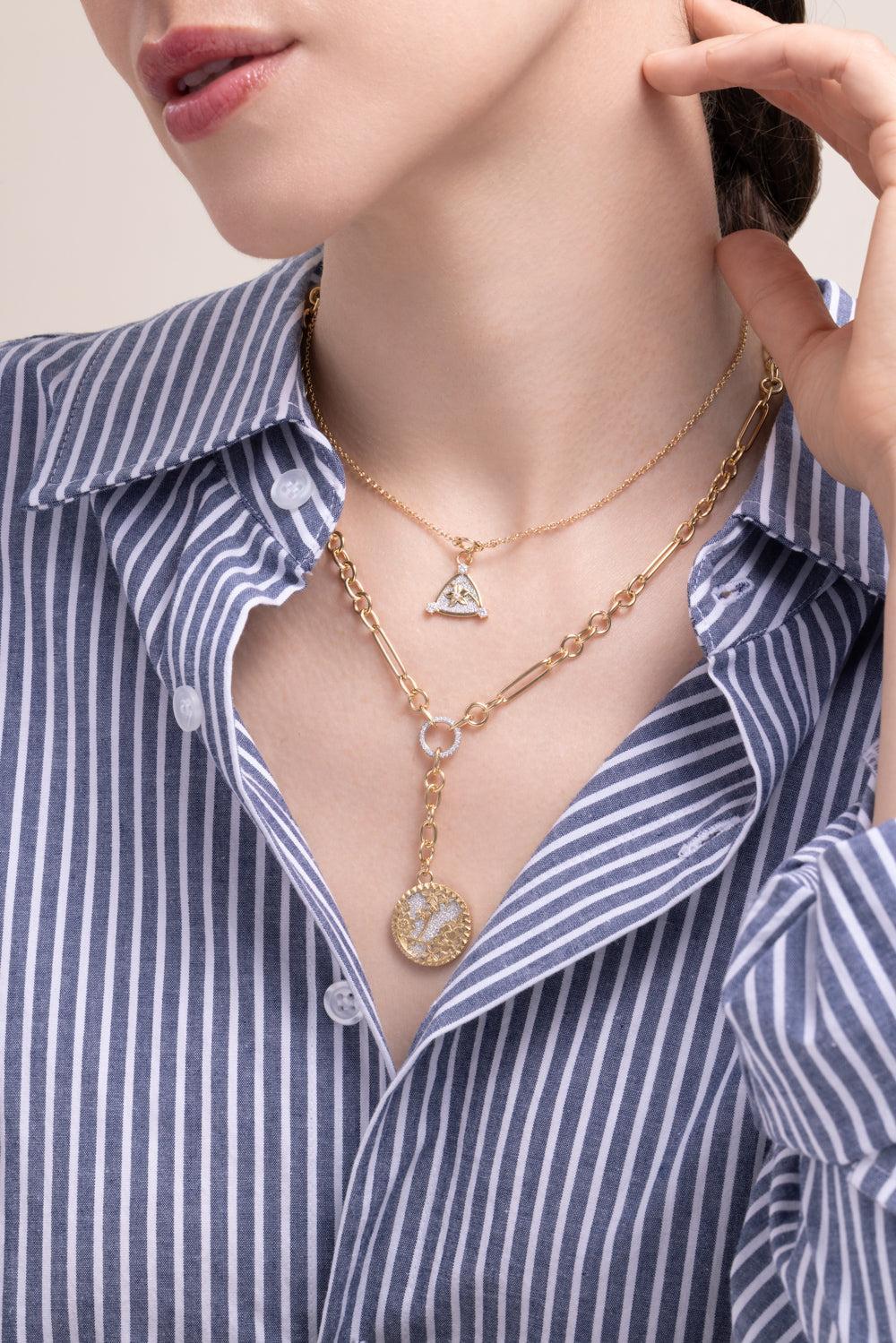 Resilience - Diamond Pavé Blossom Belcher Necklace-YELLOW GOLD-JEWELRYFINE JEWELNECKLACE O-FOUNDRAE