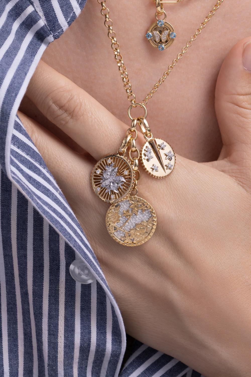 Resilience - Diamond Pavé Medium Floral Screen Blossoms Mixed Belcher Extension Necklace-YELLOW GOLD-JEWELRYFINE JEWELNECKLACE O-FOUNDRAE