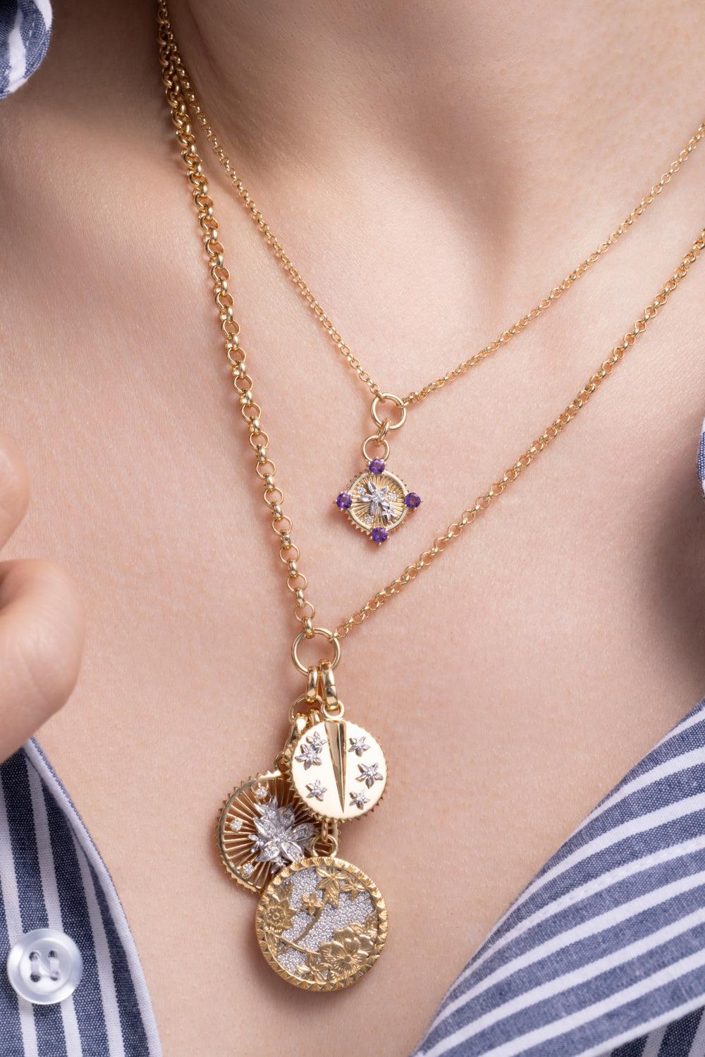 Resilience - Amethyst Blossoms Belcher Necklace-YELLOW GOLD-JEWELRYFINE JEWELNECKLACE O-FOUNDRAE