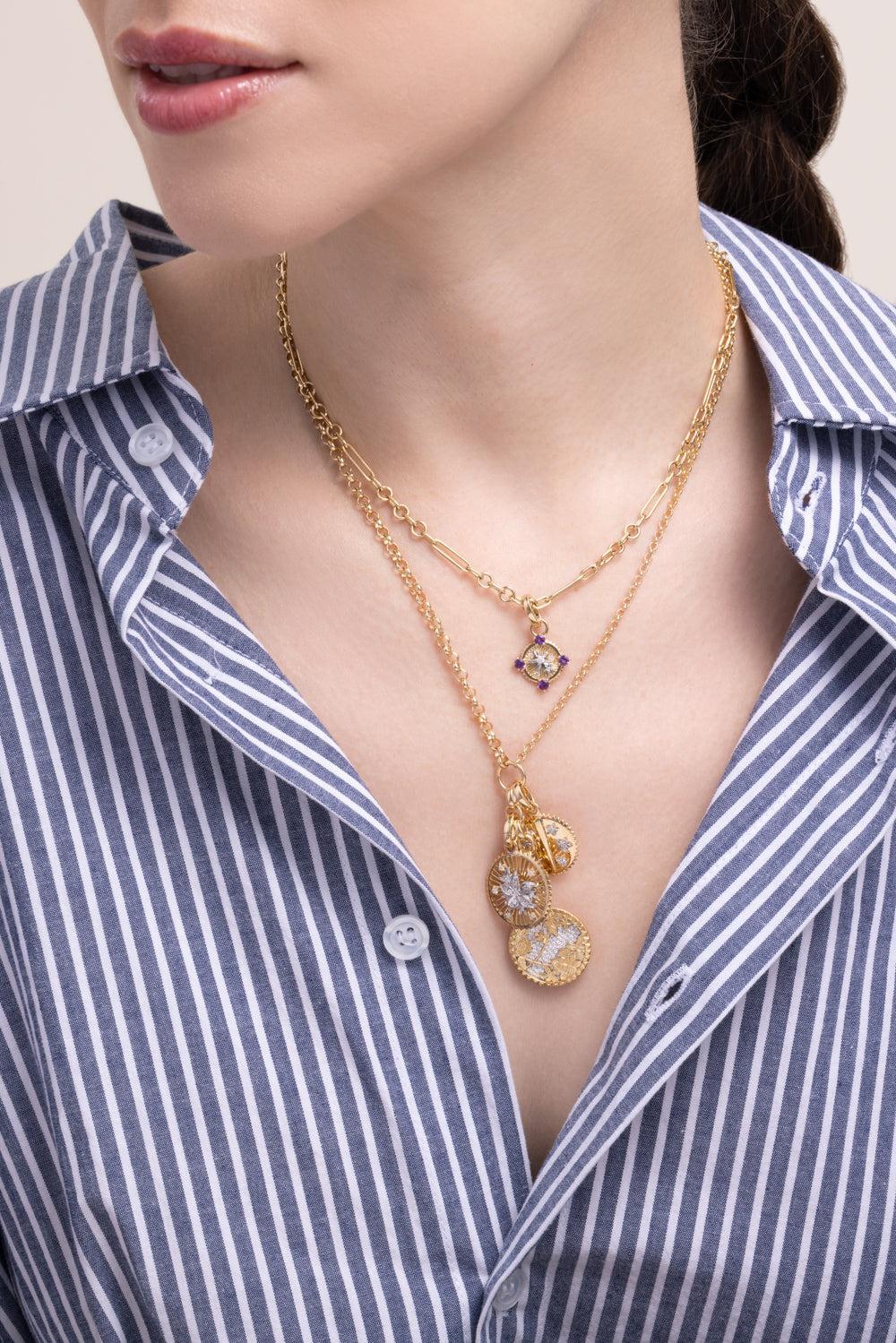 Resilience - Amethyst Miniature Blossoms Gemstone Medallion-YELLOW GOLD-JEWELRYFINE JEWELPENDANT-FOUNDRAE