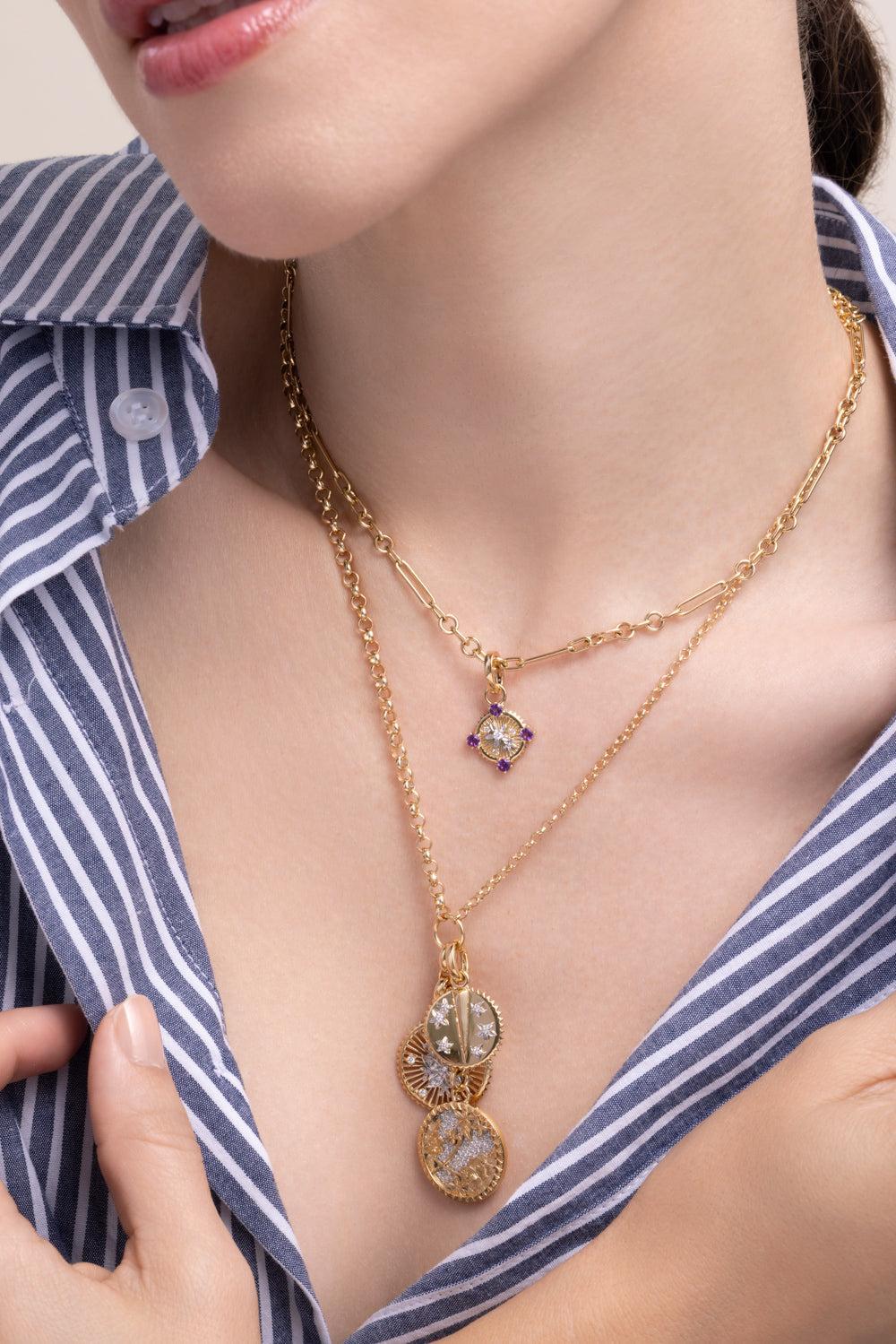 Resilience - Amethyst Miniature Blossoms Gemstone Medallion-YELLOW GOLD-JEWELRYFINE JEWELPENDANT-FOUNDRAE