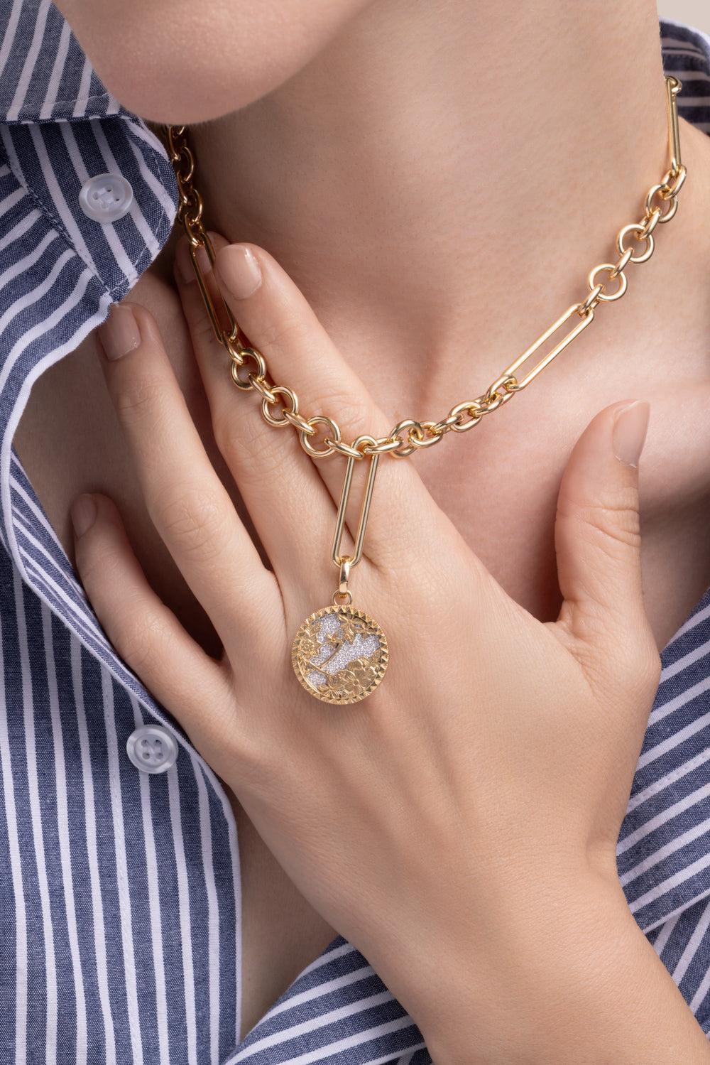 Resilience - Diamond Pavé Blossoms Floral Screen Medium Medallion-YELLOW GOLD-JEWELRYFINE JEWELPENDANT-FOUNDRAE