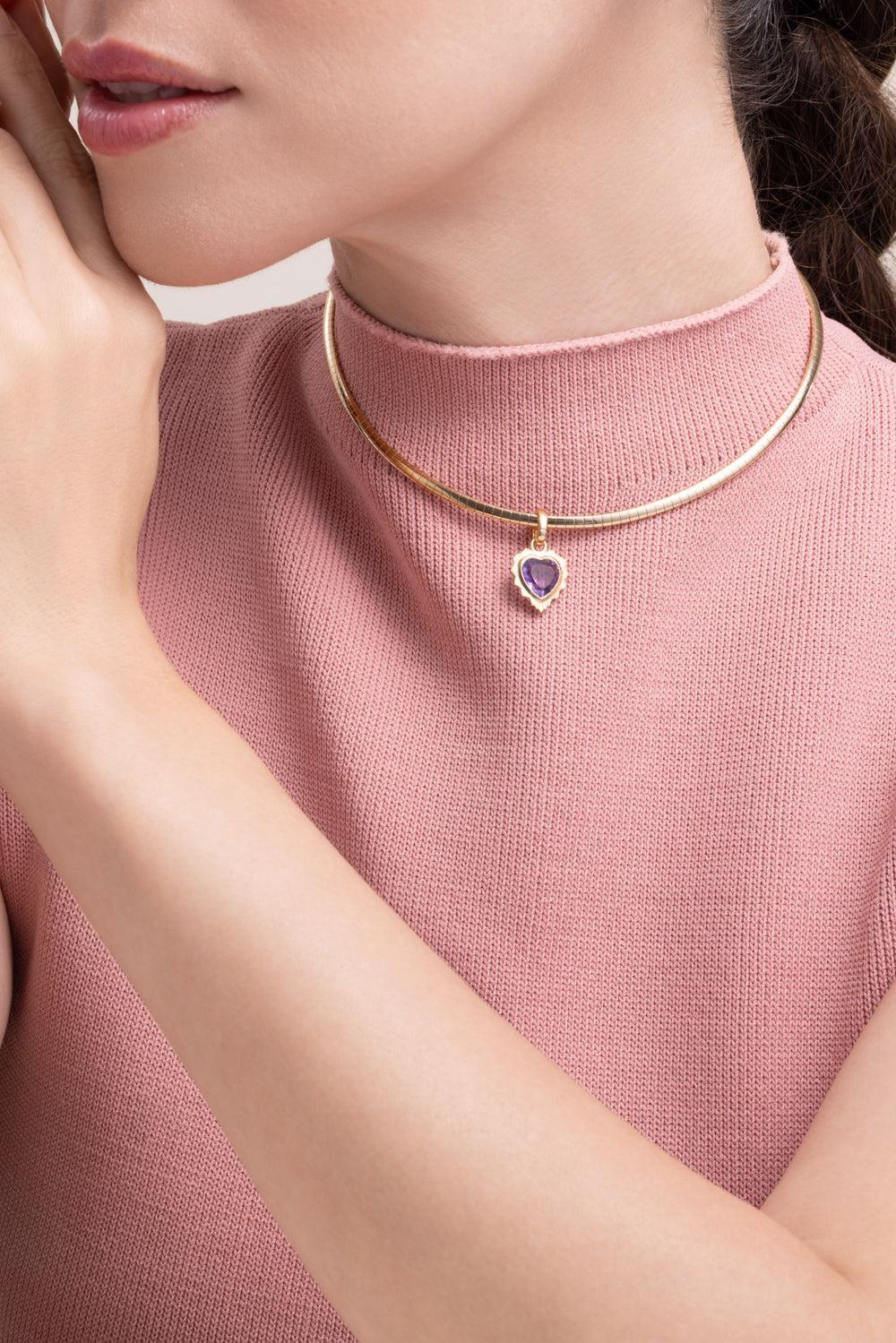 True Love - Amethyst Gemstone Heart Medallion-YELLOW GOLD-JEWELRYFINE JEWELPENDANT-FOUNDRAE