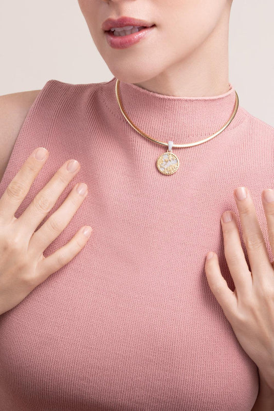 Resilience - Diamond Pavé Small Floral Screen Sleek Collar Necklace-YELLOW GOLD-JEWELRYFINE JEWELNECKLACE O-FOUNDRAE