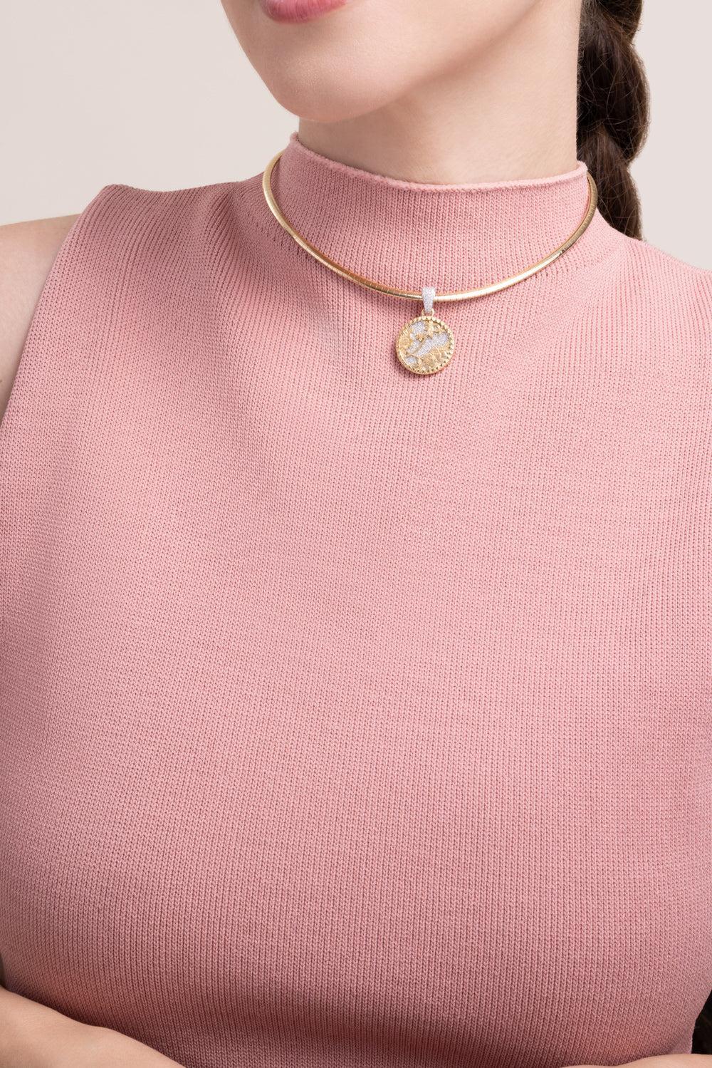 Resilience - Diamond Pavé Small Floral Screen Sleek Collar Necklace-YELLOW GOLD-JEWELRYFINE JEWELNECKLACE O-FOUNDRAE