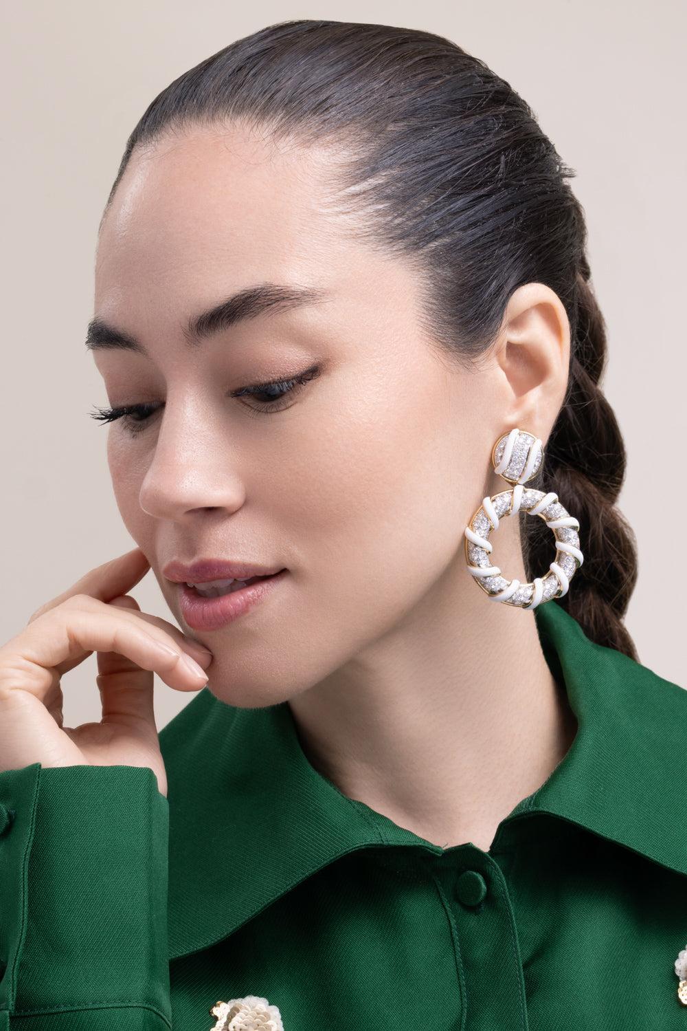 Diamond White Candy Stripe Earrings-YELLOW GOLD-JEWELRYFINE JEWELEARRING-DAVID WEBB
