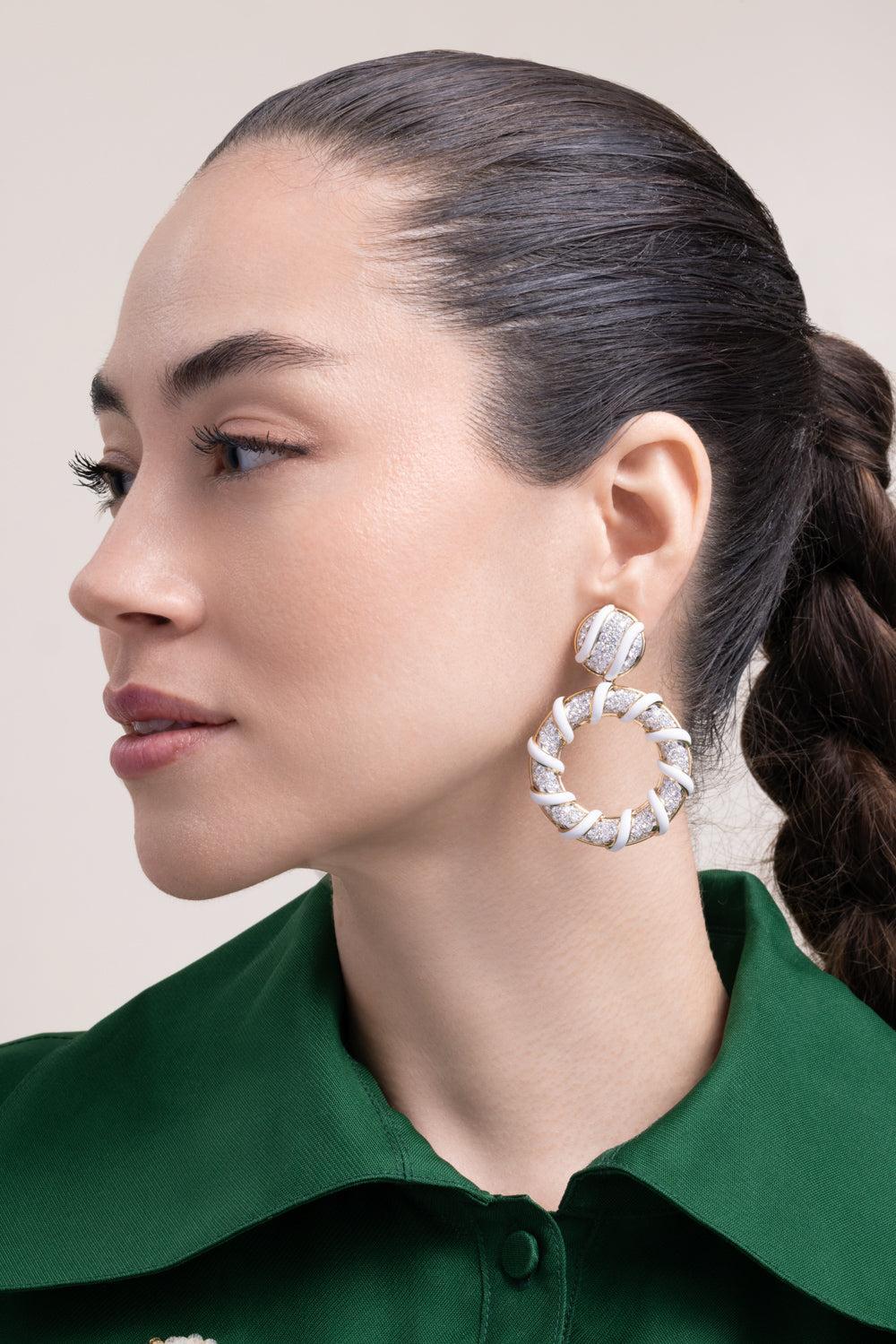 Diamond White Candy Stripe Earrings-YELLOW GOLD-JEWELRYFINE JEWELEARRING-DAVID WEBB