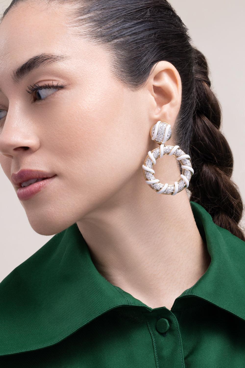 Diamond White Candy Stripe Earrings-YELLOW GOLD-JEWELRYFINE JEWELEARRING-DAVID WEBB
